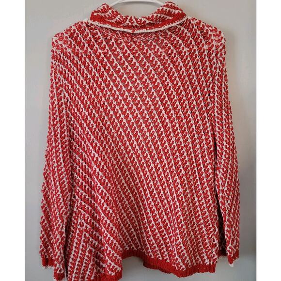 Ruby Rd. Womans Sz. L Red White Open Sweater Knit Holiday Layering Cardigan - Picture 6 of 6